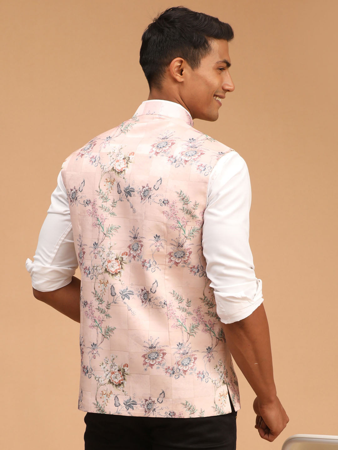 Vastramay Men's Multicolor-Base-Peach - Nehru Jacket - Distacart
