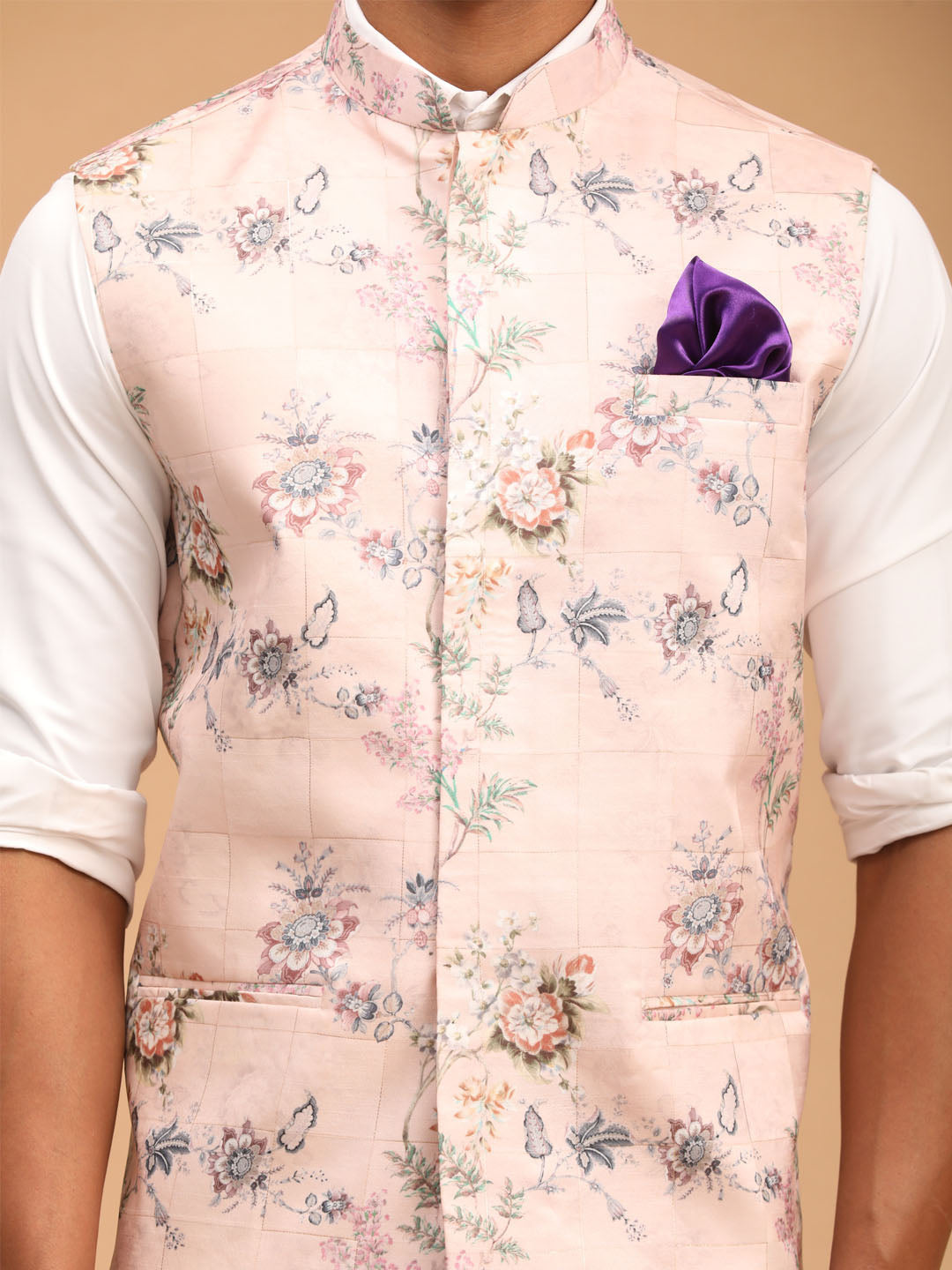 Vastramay Men's Multicolor-Base-Peach - Nehru Jacket - Distacart