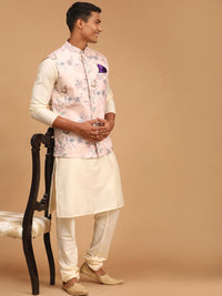 Thumbnail for Vastramay Men's Multicolor-Base-Peach Viscose Jacket, Kurta And Pyjama Set - Distacart