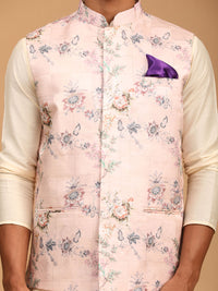 Thumbnail for Vastramay Men's Multicolor-Base-Peach Viscose Jacket, Kurta And Pyjama Set - Distacart