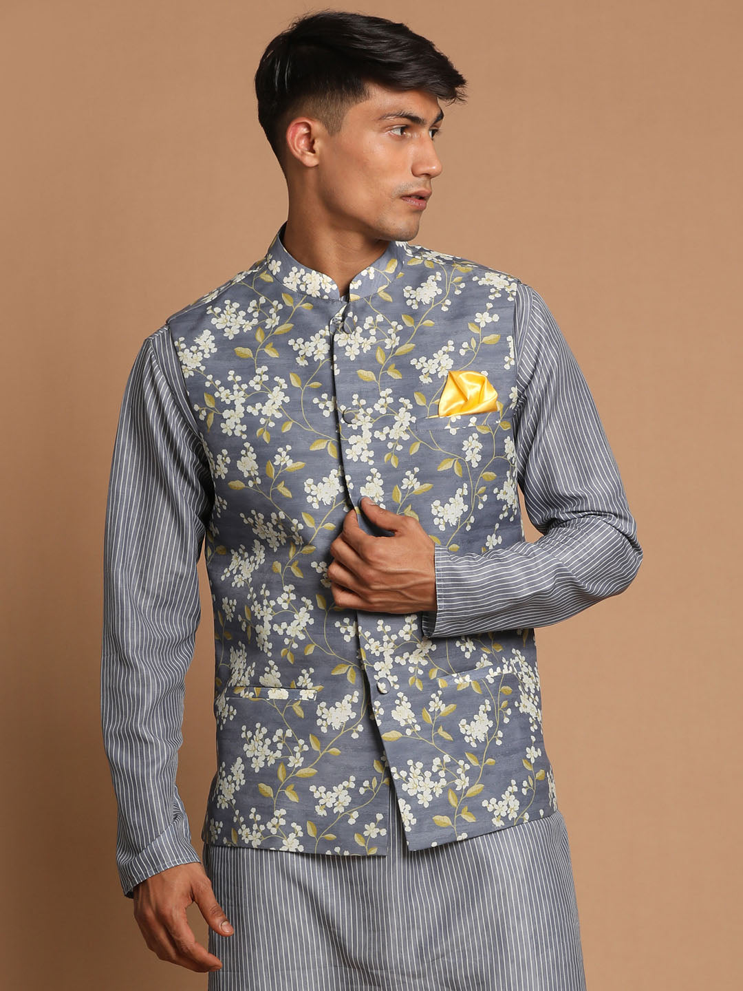 Vastramay Men's Grey Nehru Jacket - Distacart