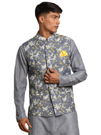 Thumbnail for Vastramay Men's Grey Nehru Jacket - Distacart