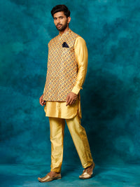 Thumbnail for Vastramay Men's Mustard Yellow Viscose Jacket, Kurta And Pyjama Set - Distacart