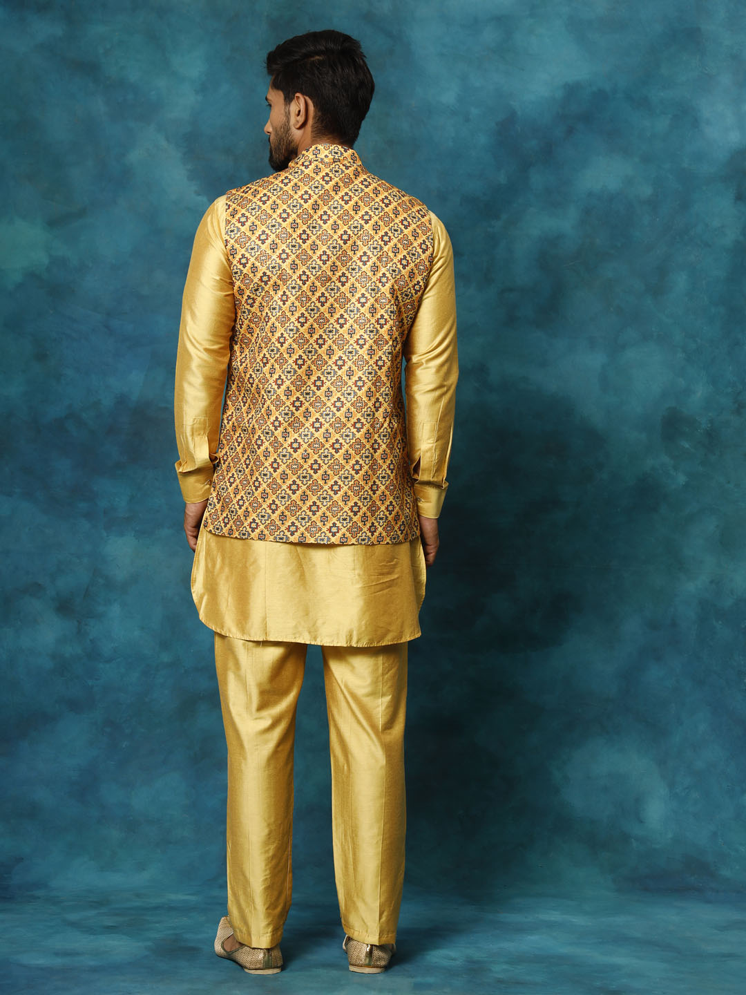 Vastramay Men's Mustard Yellow Viscose Jacket, Kurta And Pyjama Set - Distacart