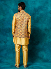 Thumbnail for Vastramay Men's Mustard Yellow Viscose Jacket, Kurta And Pyjama Set - Distacart