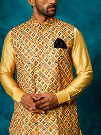 Thumbnail for Vastramay Men's Mustard Yellow Viscose Jacket, Kurta And Pyjama Set - Distacart