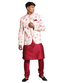 Thumbnail for Vastramay Men's Peach And Pink Poly Viscose Ethnic Combo Set - Distacart