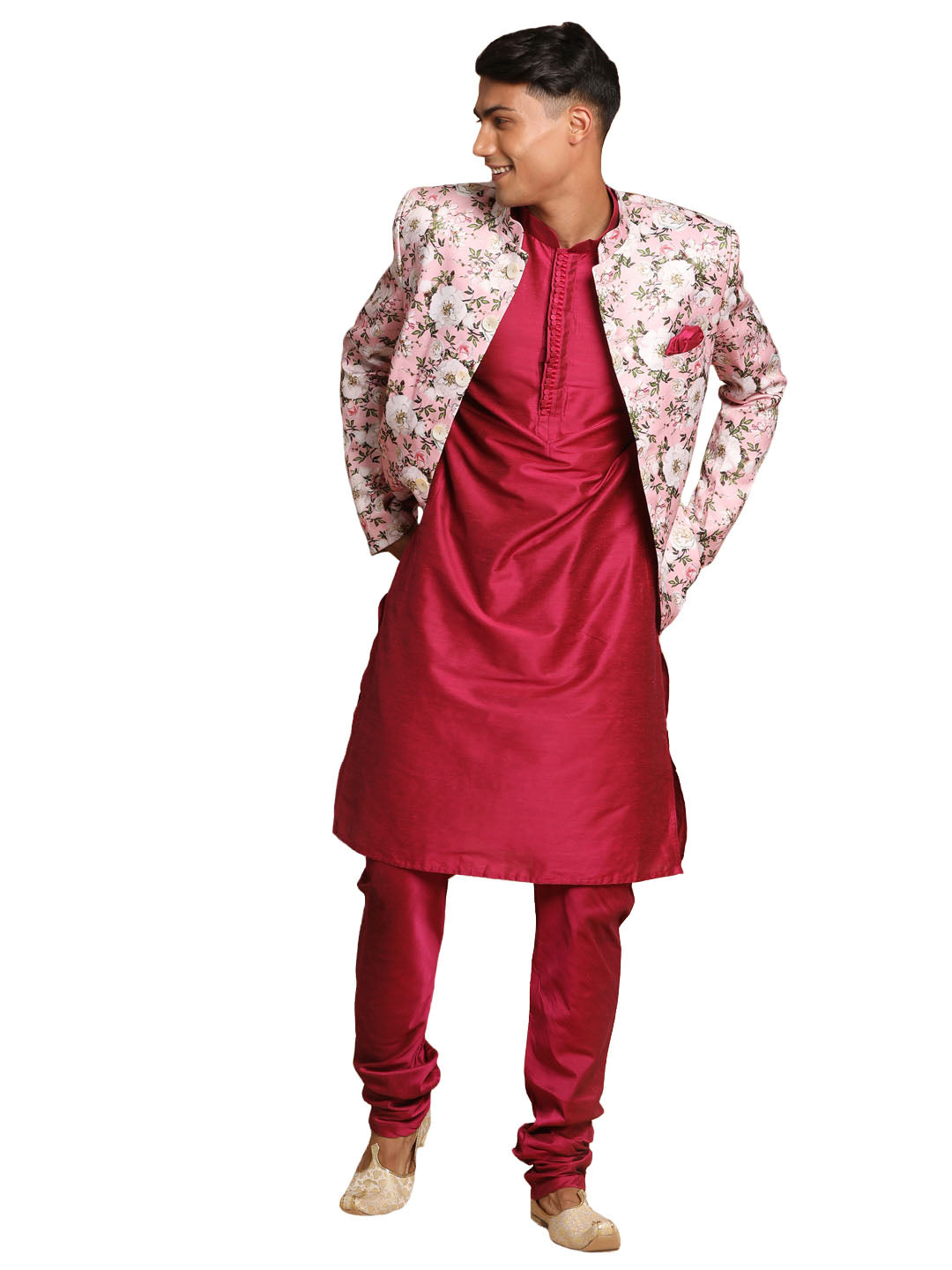 Vastramay Men's Pink Poly Viscose Ethnic Combo Set - Distacart