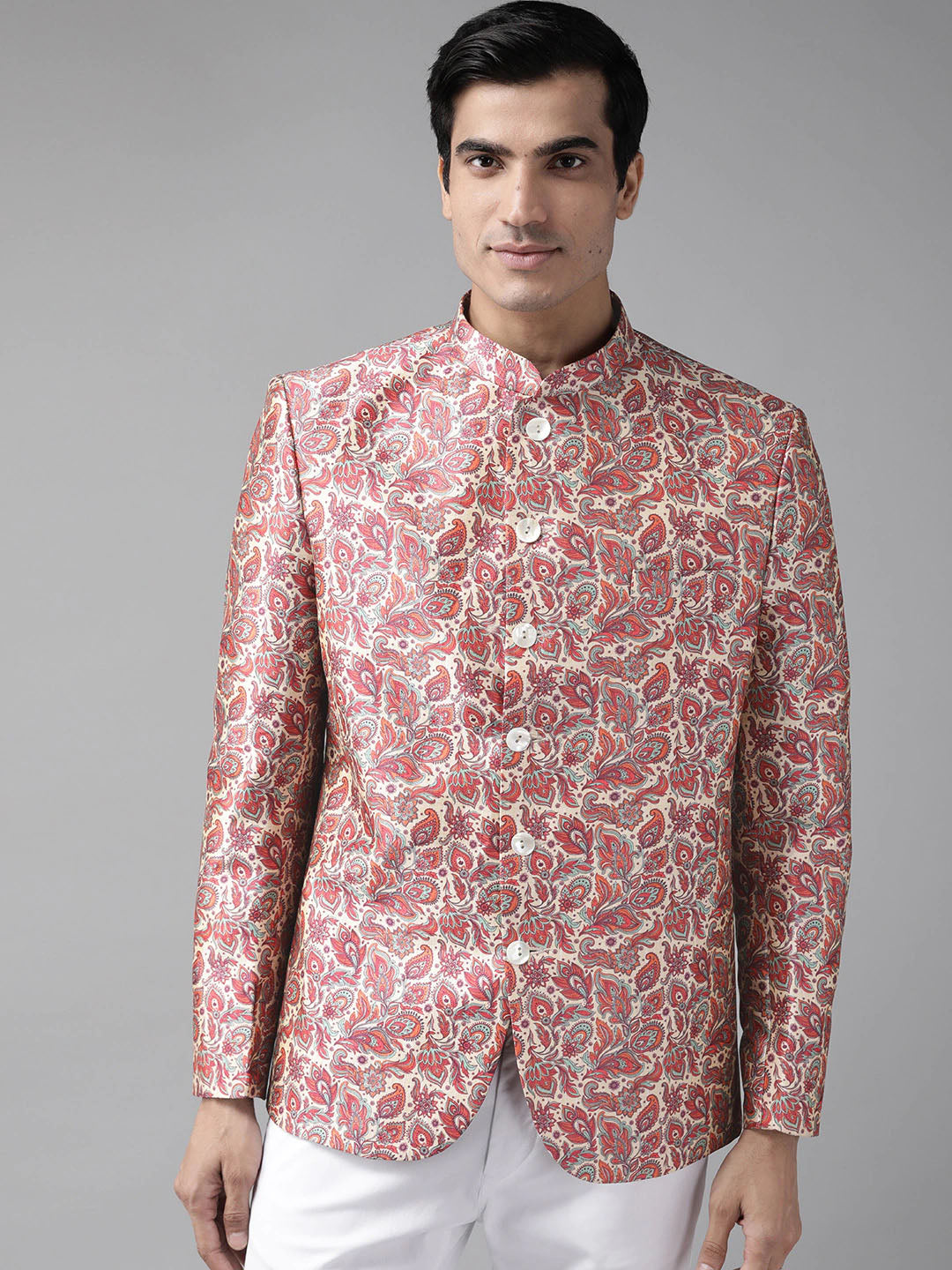 Vastramay Men's Multicolor-Base-Pink Silk Blend Jodhpuri - Distacart