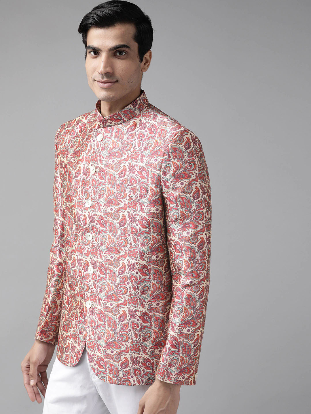 Vastramay Men's Multicolor-Base-Pink Silk Blend Jodhpuri - Distacart