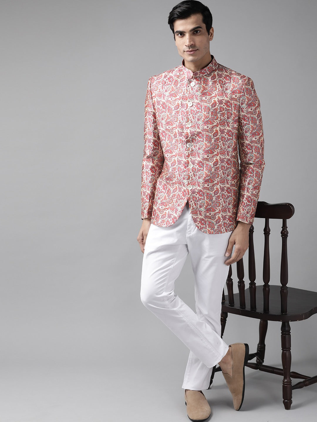 Vastramay Men's Multicolor-Base-Pink Silk Blend Jodhpuri - Distacart