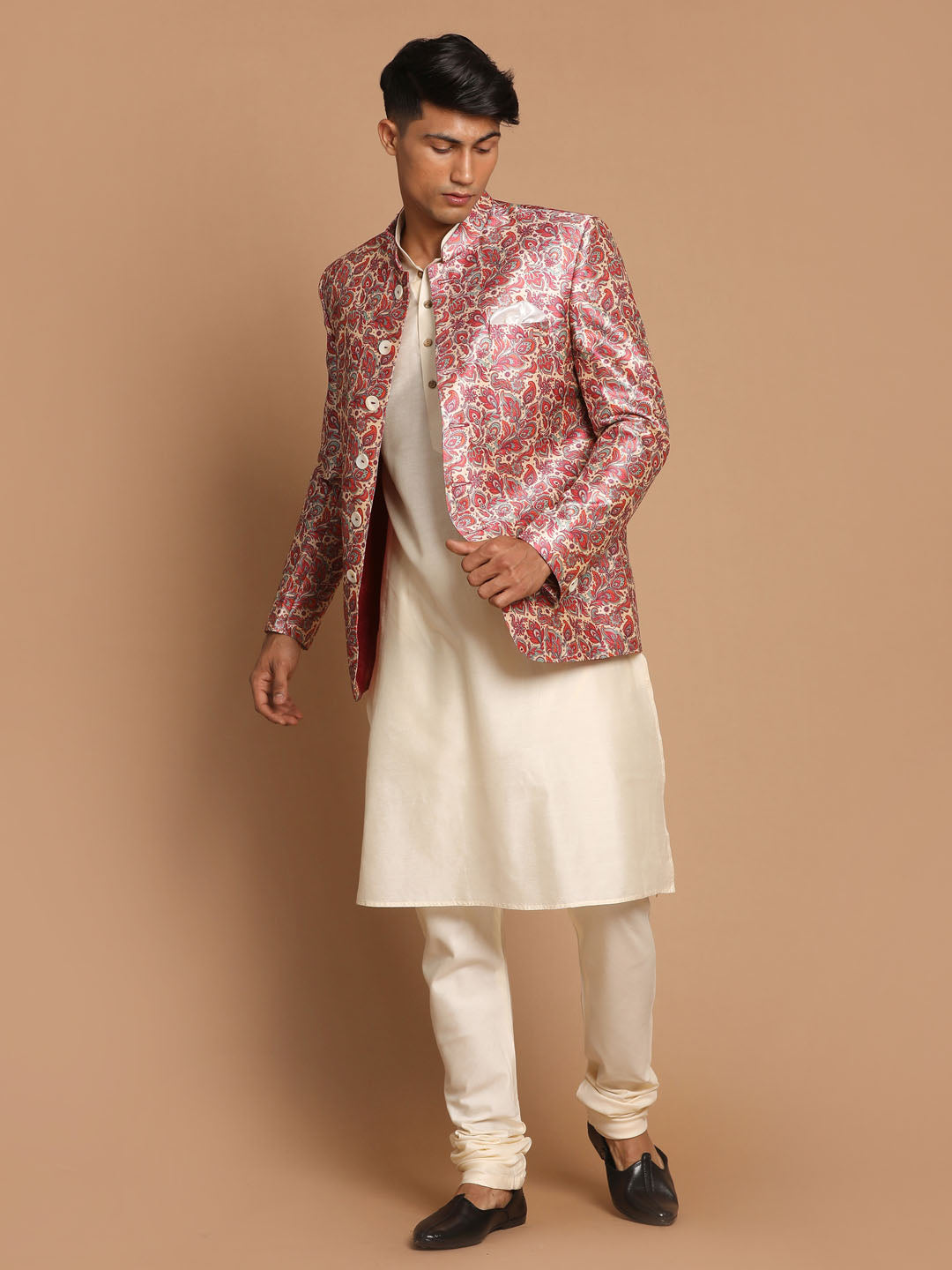 Vastramay Men's Multicolor-Base-Pink And Cream Viscose Ethnic Combo Set - Distacart
