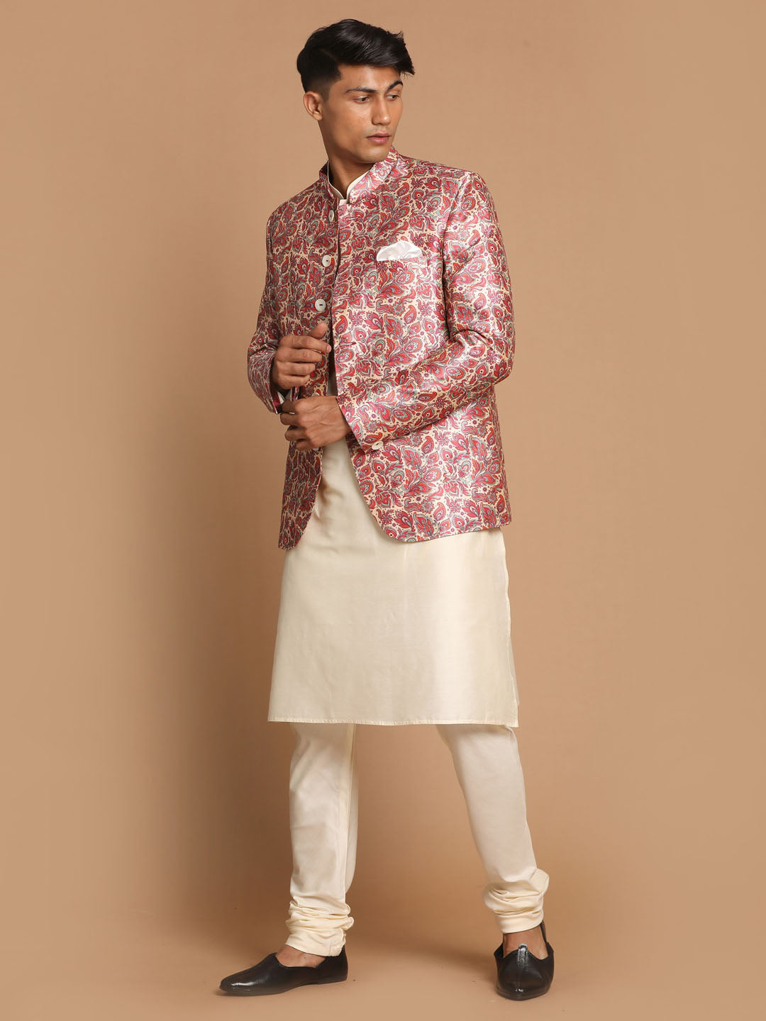 Vastramay Men's Multicolor-Base-Pink And Cream Viscose Ethnic Combo Set - Distacart