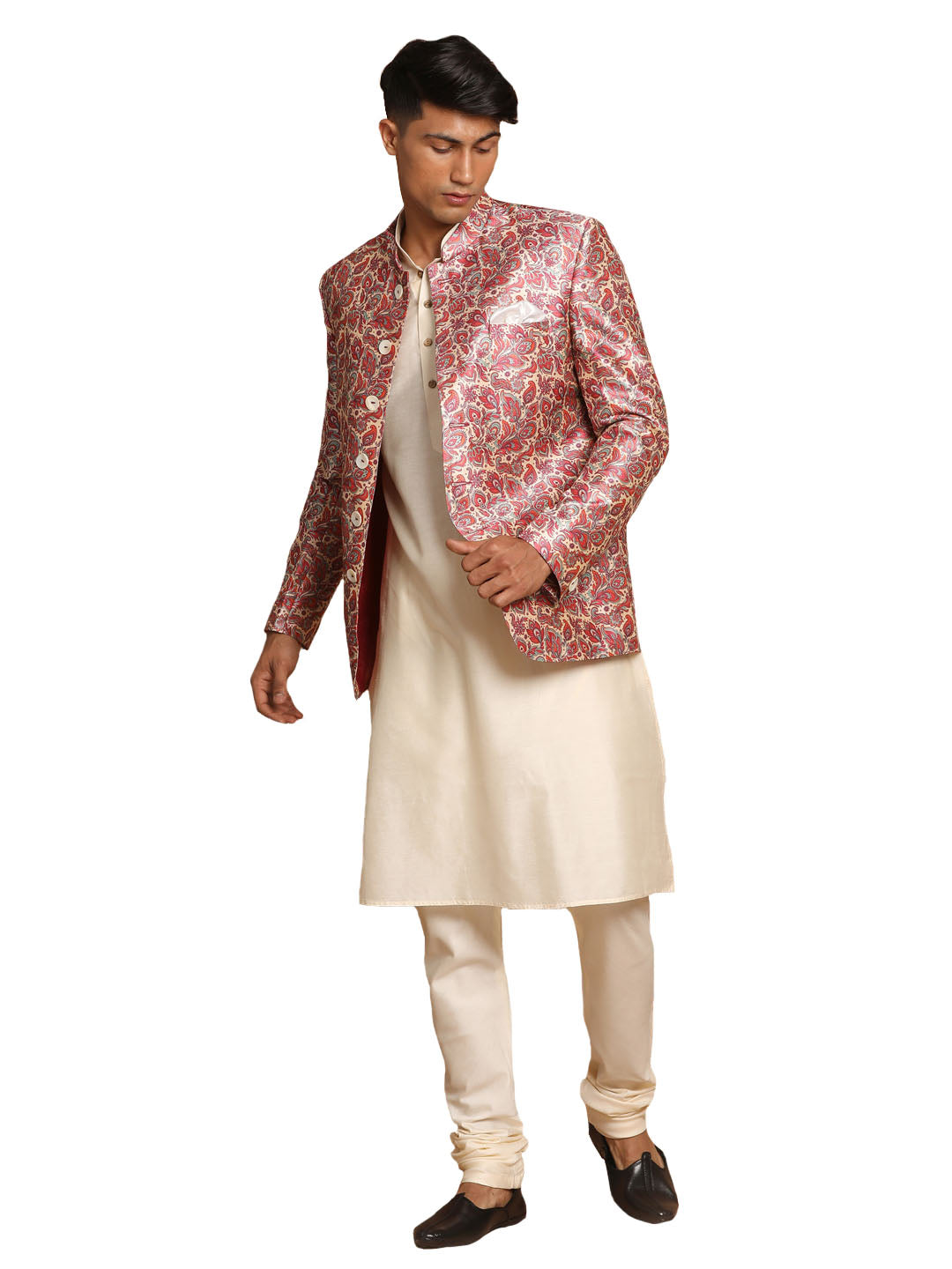 Vastramay Men's Multicolor-Base-Pink And Cream Viscose Ethnic Combo Set - Distacart