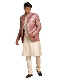 Thumbnail for Vastramay Men's Multicolor-Base-Pink And Cream Viscose Ethnic Combo Set - Distacart