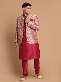 Thumbnail for Vastramay Men's Pink Poly Viscose Ethnic Combo Set - Distacart