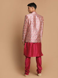 Thumbnail for Vastramay Men's Pink Poly Viscose Ethnic Combo Set - Distacart
