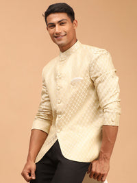 Thumbnail for Vastramay Men's Cream Banarasi Jacquard Jodhpuri - Distacart
