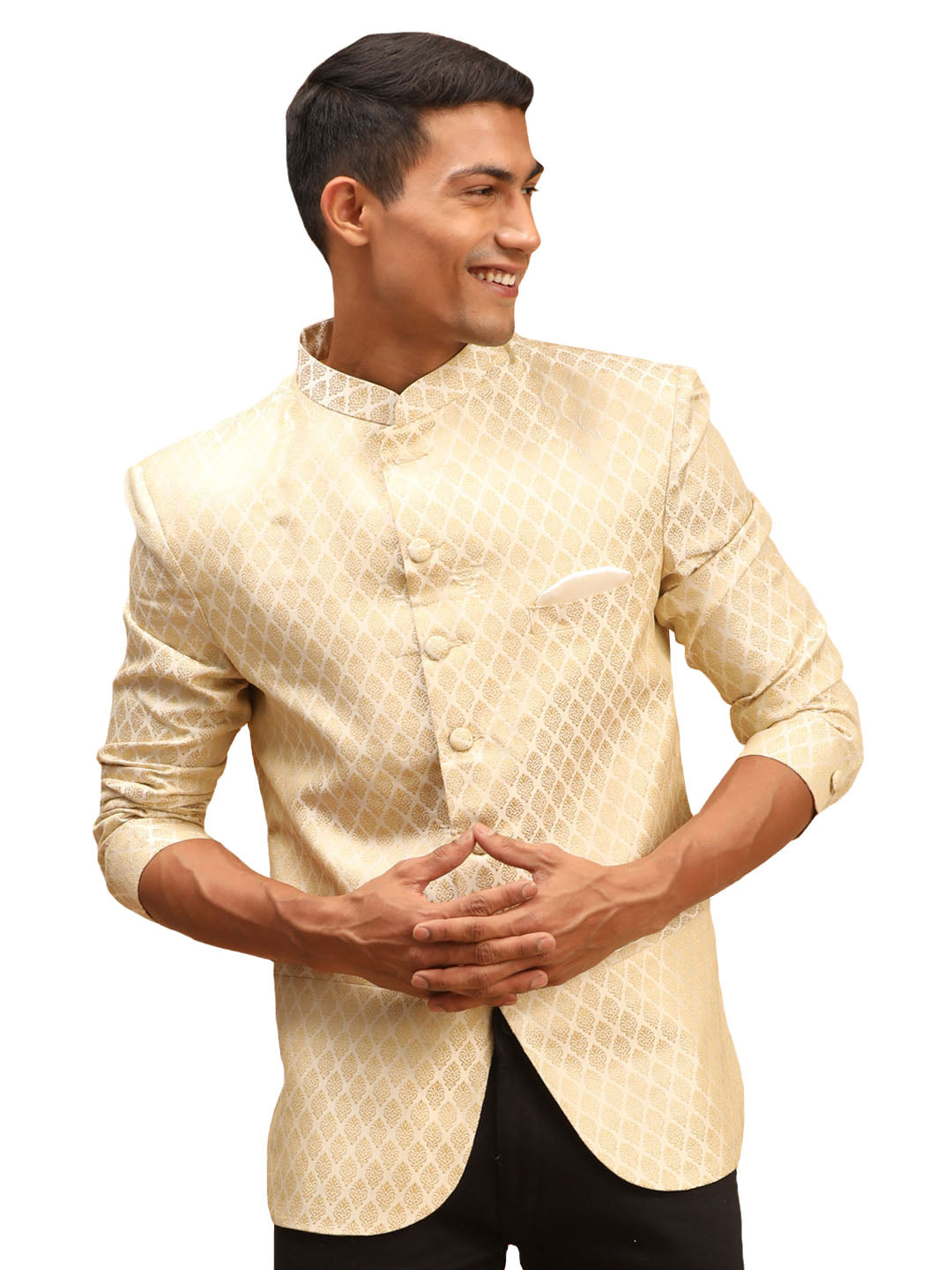 Vastramay Men's Cream Banarasi Jacquard Jodhpuri - Distacart