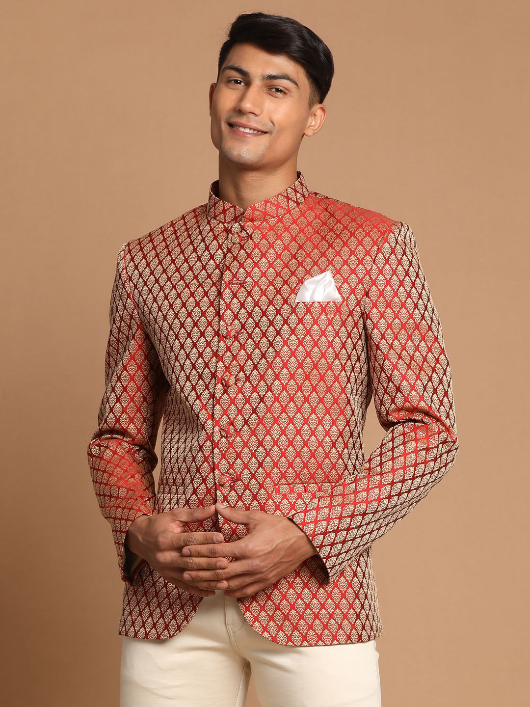 Vastramay Men's Maroon Banarasi Jacquard Jodhpuri - Distacart
