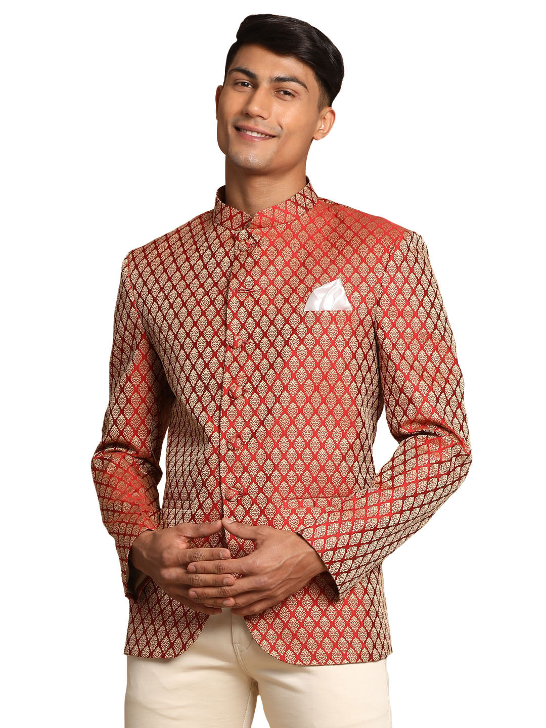 Vastramay Men's Maroon Banarasi Jacquard Jodhpuri - Distacart