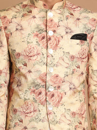 Thumbnail for Vastramay Men's Cream And Brown Viscose Jacket, Kurta And Pyjama Set - Distacart