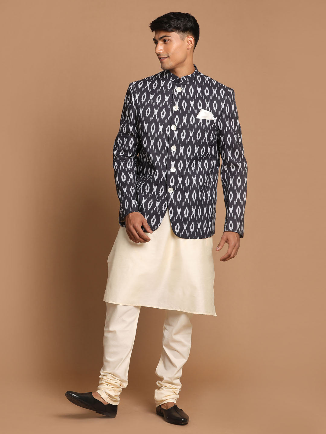 Vastramay Men's Black And Cream Viscose Ethnic Combo Set - Distacart