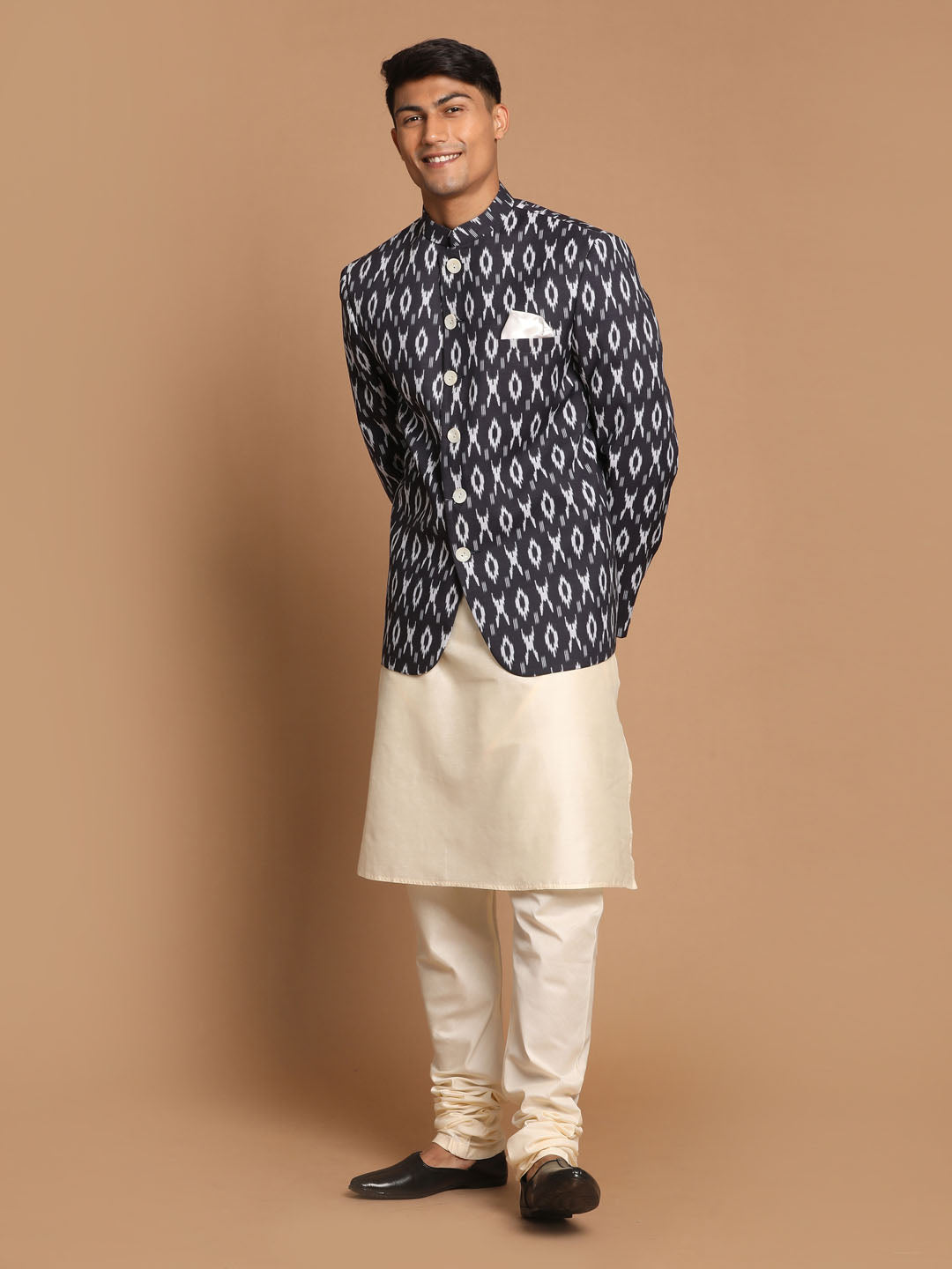 Vastramay Men's Black And Cream Viscose Ethnic Combo Set - Distacart