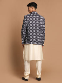 Thumbnail for Vastramay Men's Black And Cream Viscose Ethnic Combo Set - Distacart