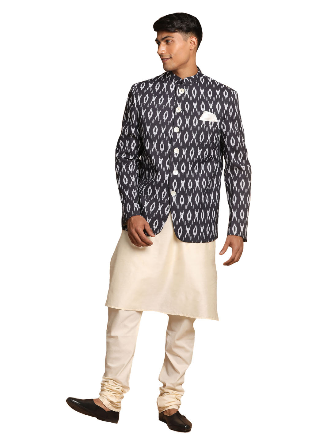 Vastramay Men's Black And Cream Viscose Ethnic Combo Set - Distacart