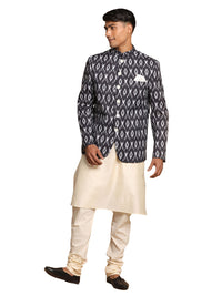 Thumbnail for Vastramay Men's Black And Cream Viscose Ethnic Combo Set - Distacart