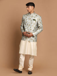 Thumbnail for Vastramay Men's Green And Cream Viscose Ethnic Combo Set - Distacart