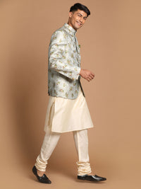 Thumbnail for Vastramay Men's Green And Cream Viscose Ethnic Combo Set - Distacart