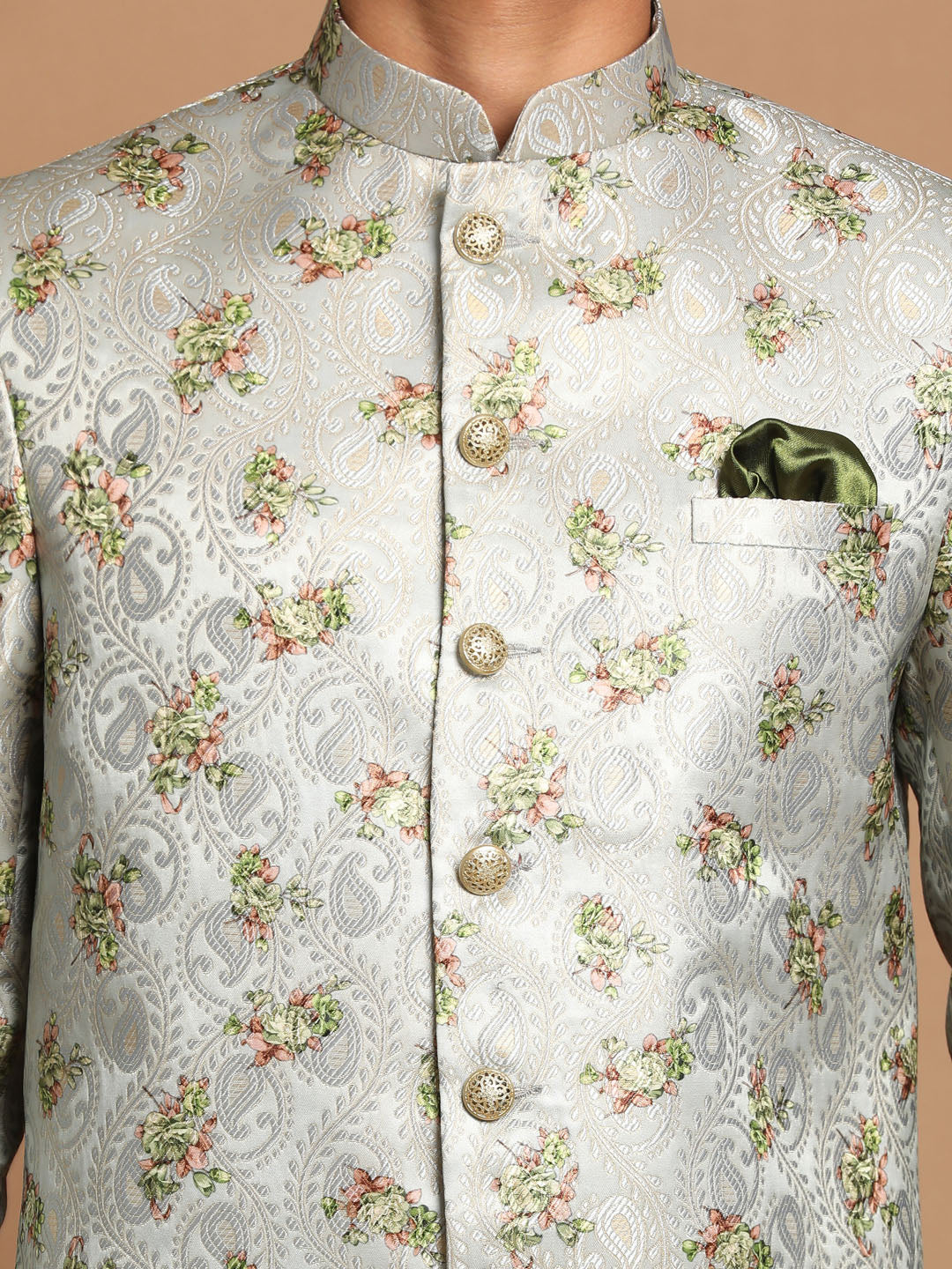 Vastramay Men's Green And Cream Viscose Ethnic Combo Set - Distacart