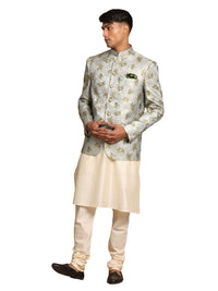 Thumbnail for Vastramay Men's Green And Cream Viscose Ethnic Combo Set - Distacart