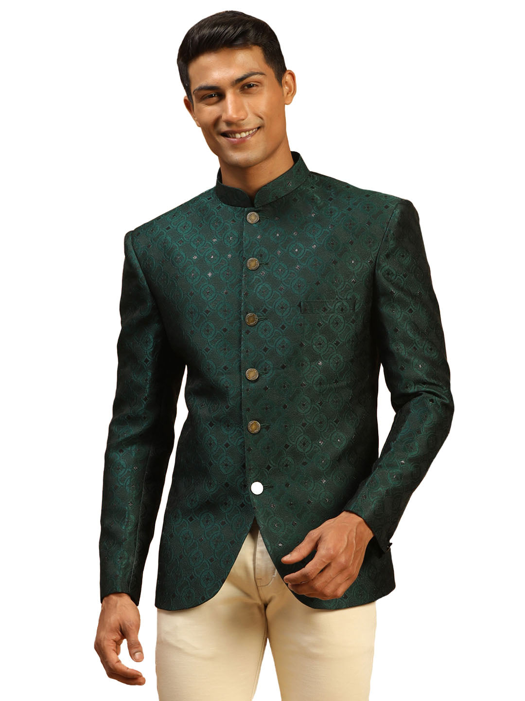Vastramay Men's Green Silk Blend Jodhpuri - Distacart