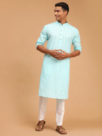 Thumbnail for Vastramay Men's Aqua And White Cotton Blend Kurta Pyjama Set - Distacart