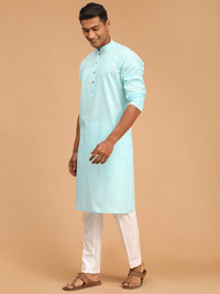 Thumbnail for Vastramay Men's Aqua And White Cotton Blend Kurta Pyjama Set - Distacart