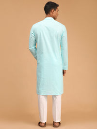 Thumbnail for Vastramay Men's Aqua And White Cotton Blend Kurta Pyjama Set - Distacart