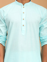 Thumbnail for Vastramay Men's Aqua And White Cotton Blend Kurta Pyjama Set - Distacart