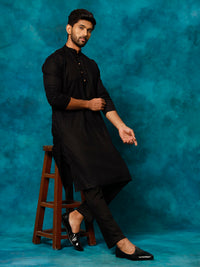 Thumbnail for Vastramay Men's Black Cotton Blend Kurta Pyjama Set - Distacart