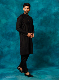 Thumbnail for Vastramay Men's Black Cotton Blend Kurta Pyjama Set - Distacart