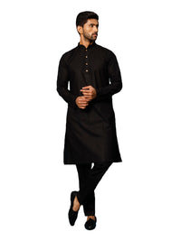 Thumbnail for Vastramay Men's Black Cotton Blend Kurta Pyjama Set - Distacart
