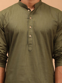 Thumbnail for Vastramay Men's Mehandi Green And White Cotton Blend Kurta And Dhoti Set - Distacart