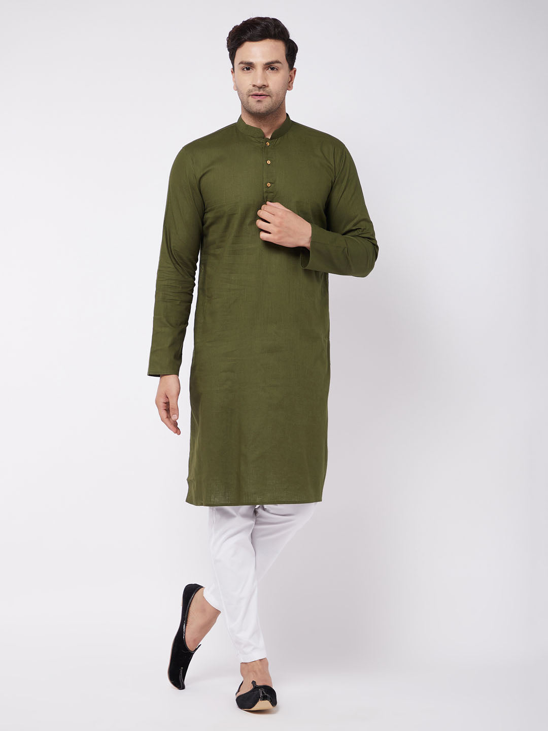 Vastramay Men's Green And White Cotton Blend Kurta Pyjama Set - Distacart