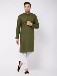 Thumbnail for Vastramay Men's Green And White Cotton Blend Kurta Pyjama Set - Distacart