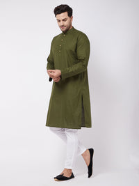 Thumbnail for Vastramay Men's Green And White Cotton Blend Kurta Pyjama Set - Distacart