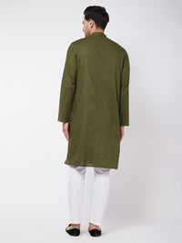 Thumbnail for Vastramay Men's Green And White Cotton Blend Kurta Pyjama Set - Distacart