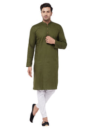 Thumbnail for Vastramay Men's Green And White Cotton Blend Kurta Pyjama Set - Distacart