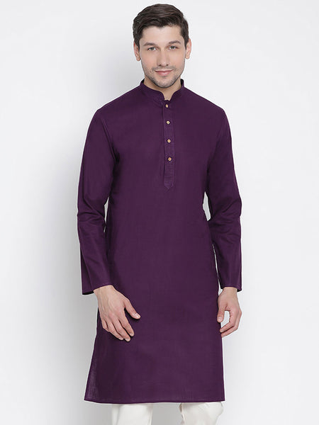 Vastramay Men's Purple Cotton Linen Blend Kurta - Distacart